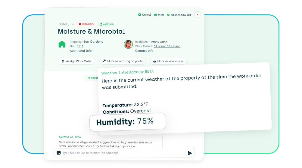AppWork’s Weather Intelligence including outdoor humidity in work orders