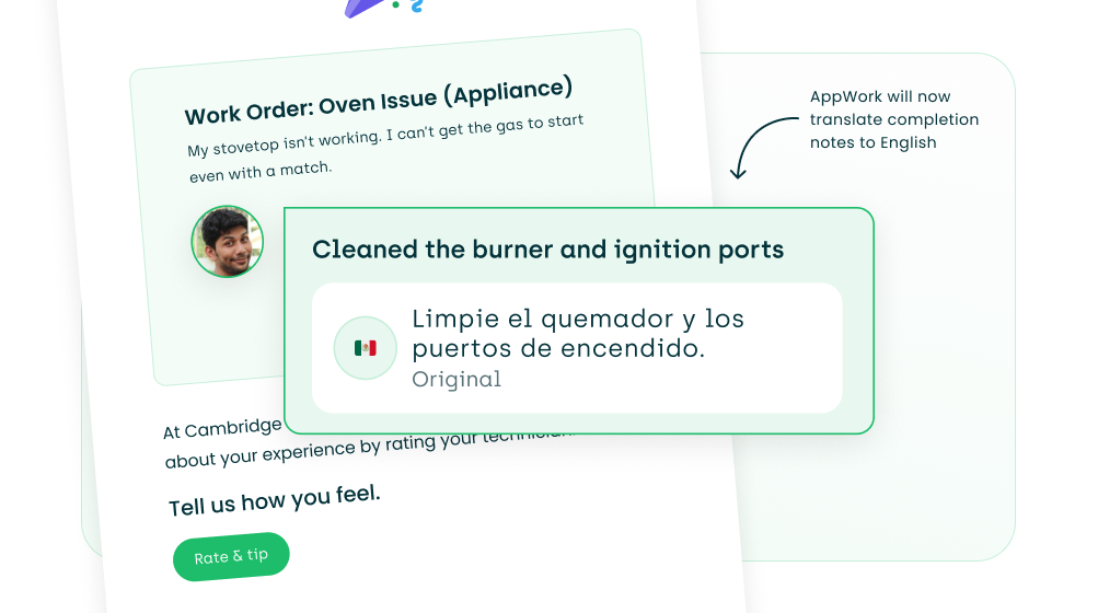 AppWorks translated work order completion notes