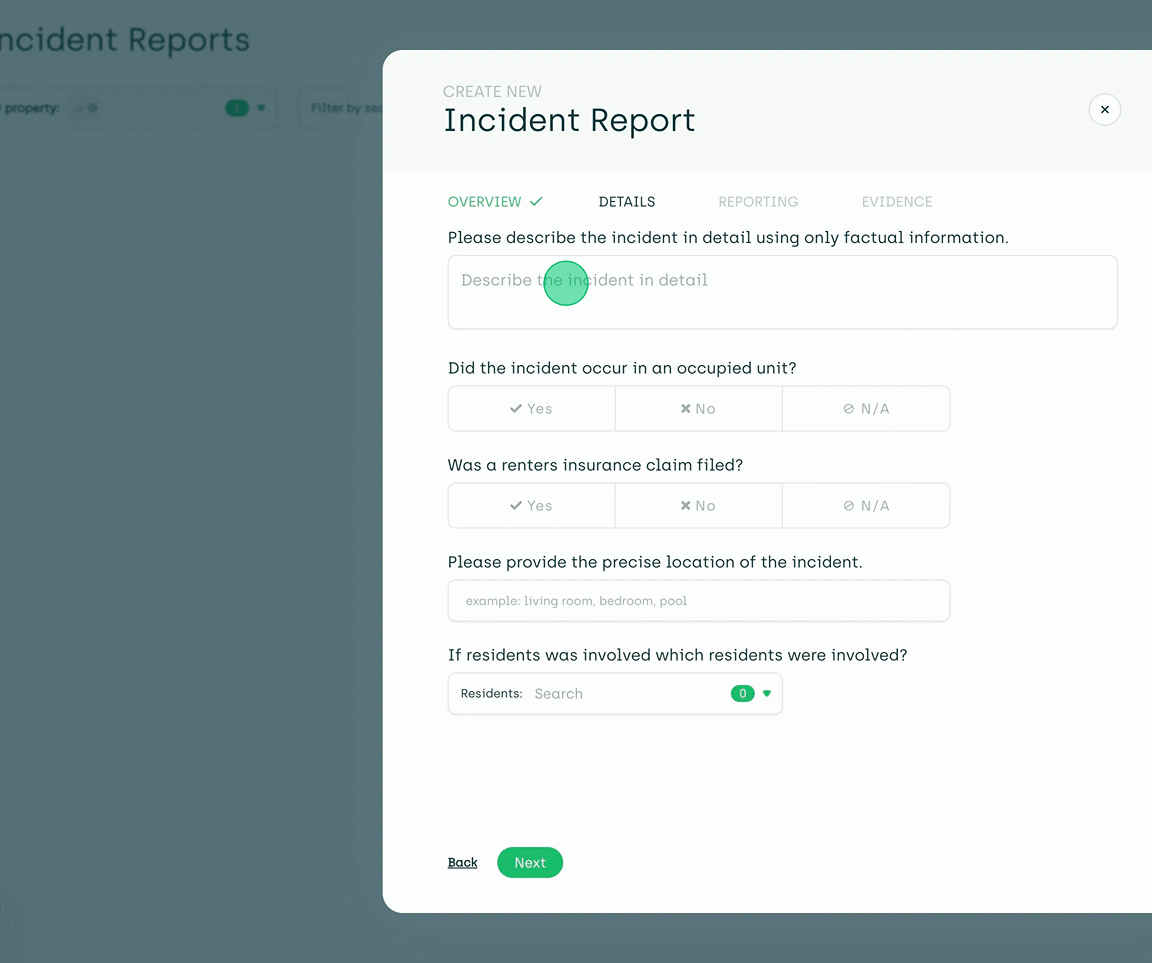 filling out the incident report details