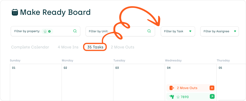 screenshot of make ready tasks in calendar view