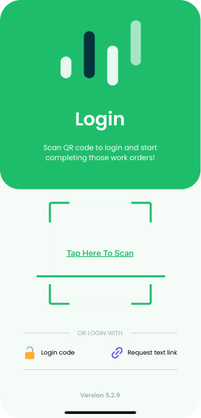 screenshot of our new login screen for the technician app